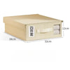 A beige non-woven fabric storage box with a lid and a small window, labeled in Japanese characters.
