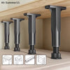 A set of heavy-duty adjustable furniture support legs in matte black finish shown against a wooden background.