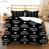 Black duvet cover featuring repeating MCM and WCW logos on a white background