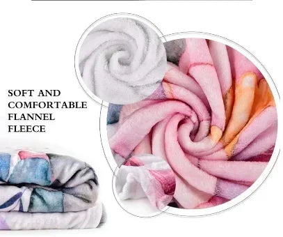 A close-up of a soft and comfortable flannel fleece throw blanket in shades of pink and purple, rolled into a swirl.