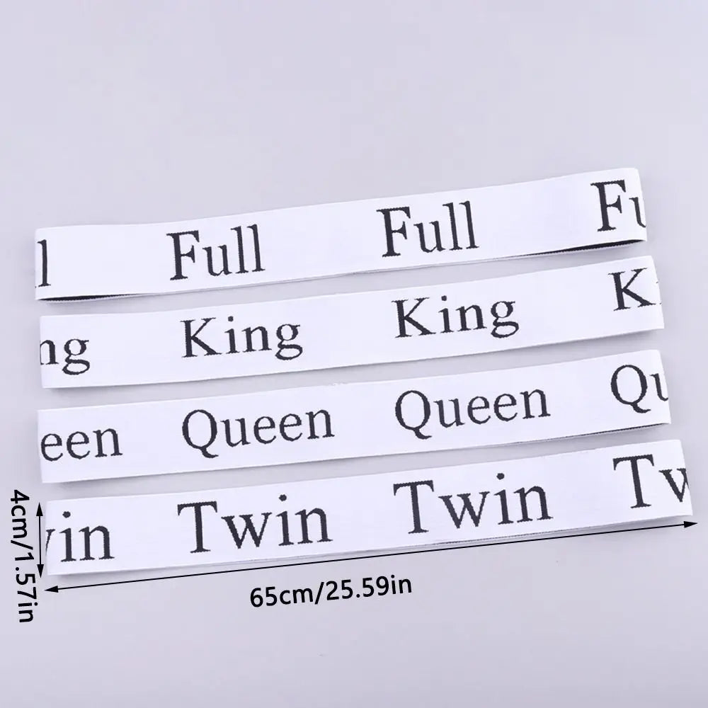 White organizer straps with labels Full, King, Queen, and Twin