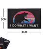 Black embroidered patch featuring a silhouette of a cat against a sunset background with the text I DO WHAT I WANT