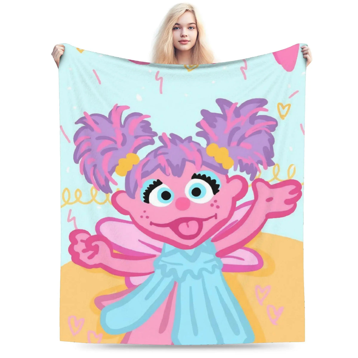 A pink and purple Elmo friends cartoon flannel throw blanket featuring a cheerful character design.