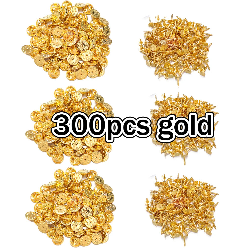 300 pieces of gold metal pin findings including butterfly brooches and tie tacks for jewelry making