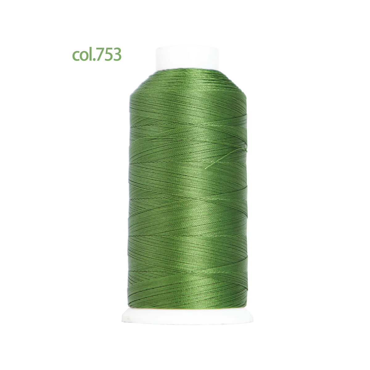 A spool of olive green heavy duty nylon sewing thread.