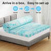 A rolled memory foam mattress topper is shown being unrolled and set up on a bed.