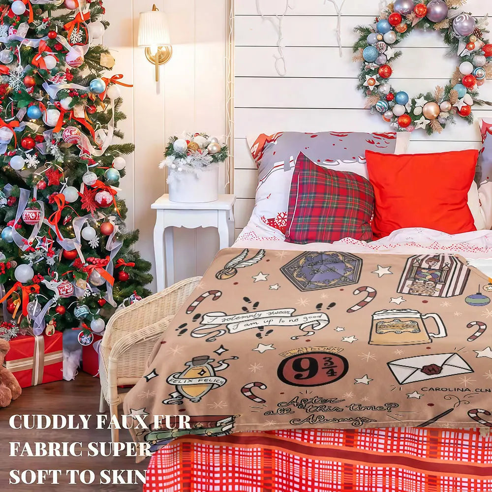 A cozy flannel throw blanket with a red and white plaid pattern is displayed on a bed.