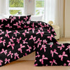 Black duvet cover set with pink plaid bow print and matching pillowcases