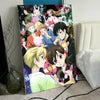 A colorful poster featuring characters from Ouran High School Host Club in a modern art print style.