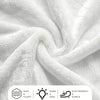 A close-up of a white fluffy throw blanket with a symmetrical red spider web pattern.