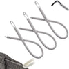 A set of black spring drawstring sewing threaders with metal tips and elastic cords.