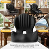 A black ergonomic chair designed for comfortable extended sitting, shown alongside a wheelchair and office chair.