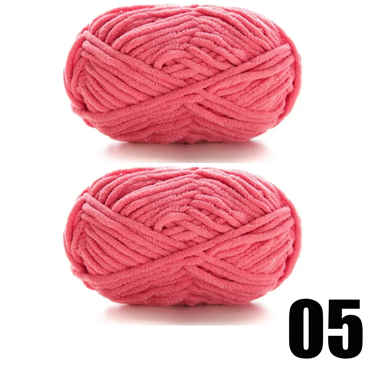 A ball of thick, bright pink velvet yarn used for knitting and crochet projects.