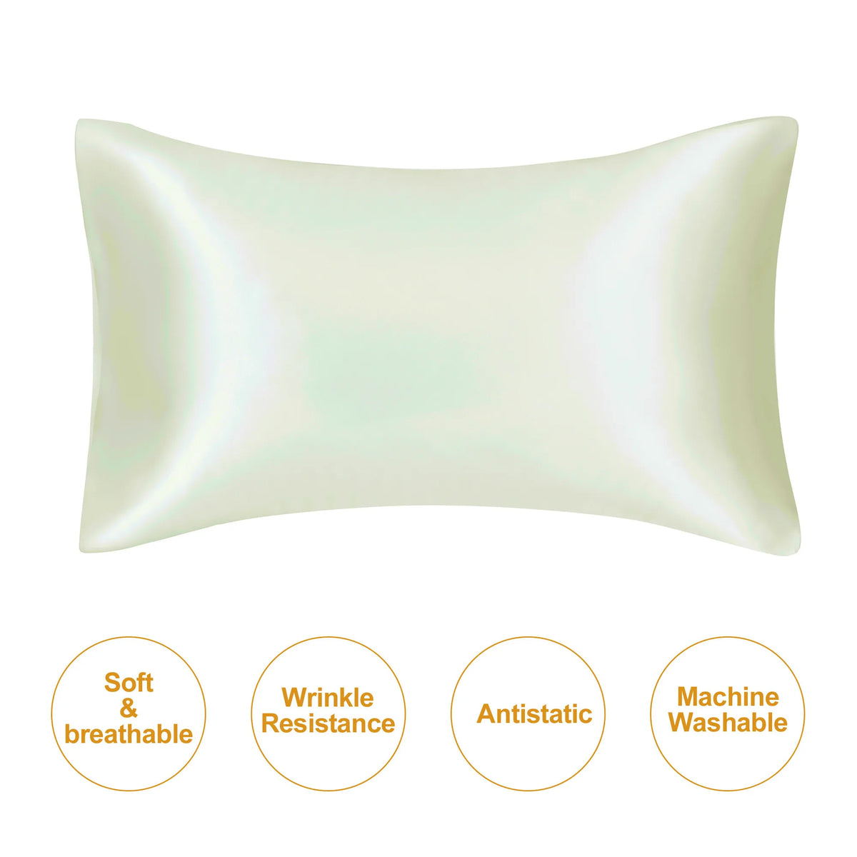 A smooth, pale green satin pillowcase shown flat, highlighting its soft and breathable texture.