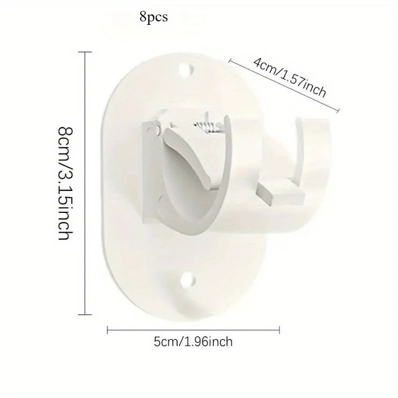A white heavy duty self-adhesive curtain rod holder with a curved hook and mounting plate.