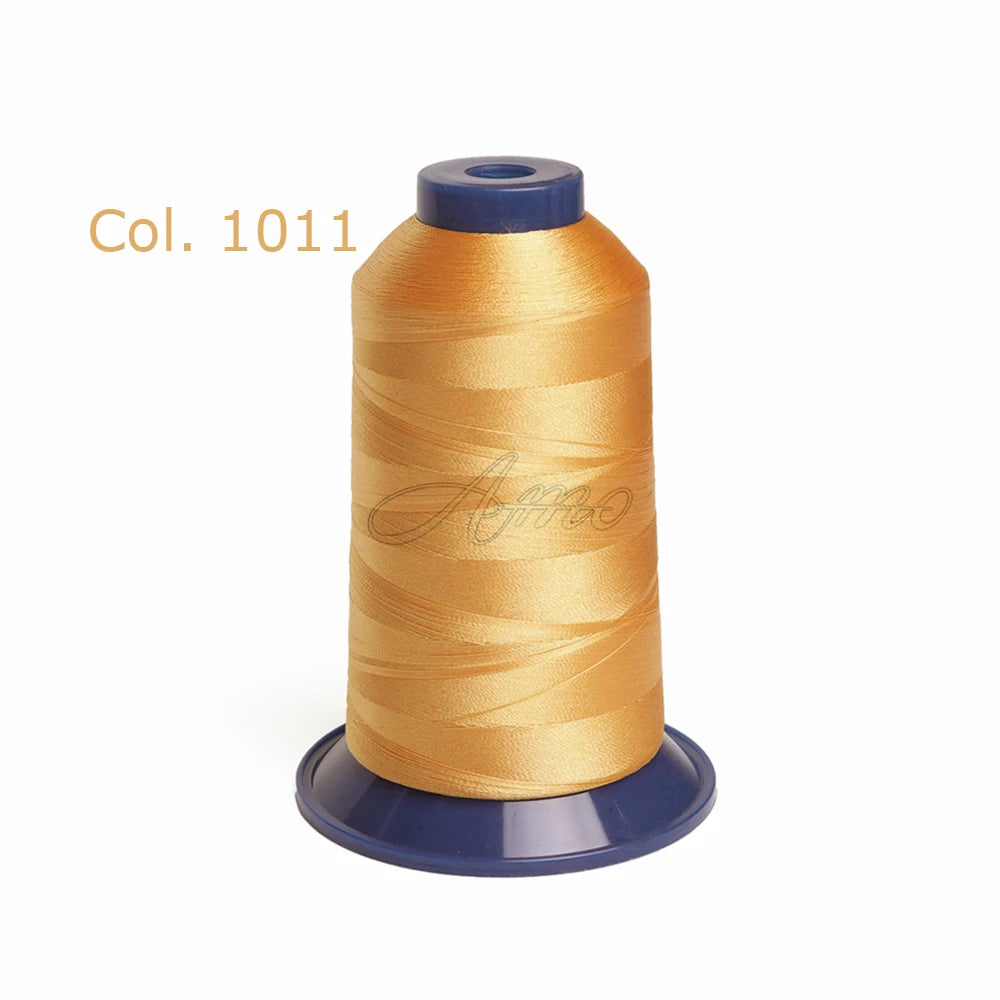 A spool of gold embroidery thread, color Col. 1011, for high tenacity polyester work.