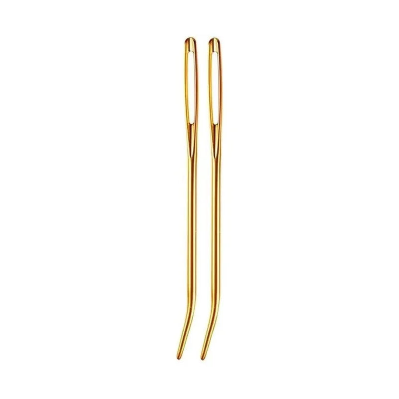 A set of gold-colored bent tip tapestry needles.