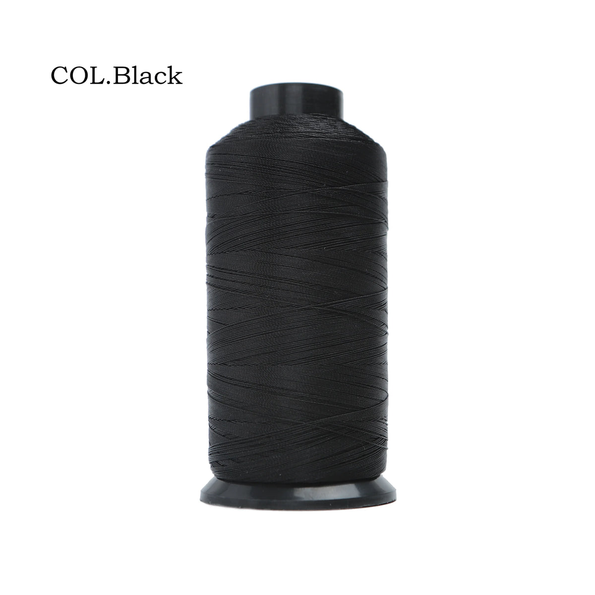 Black spool of heavy duty nylon sewing thread