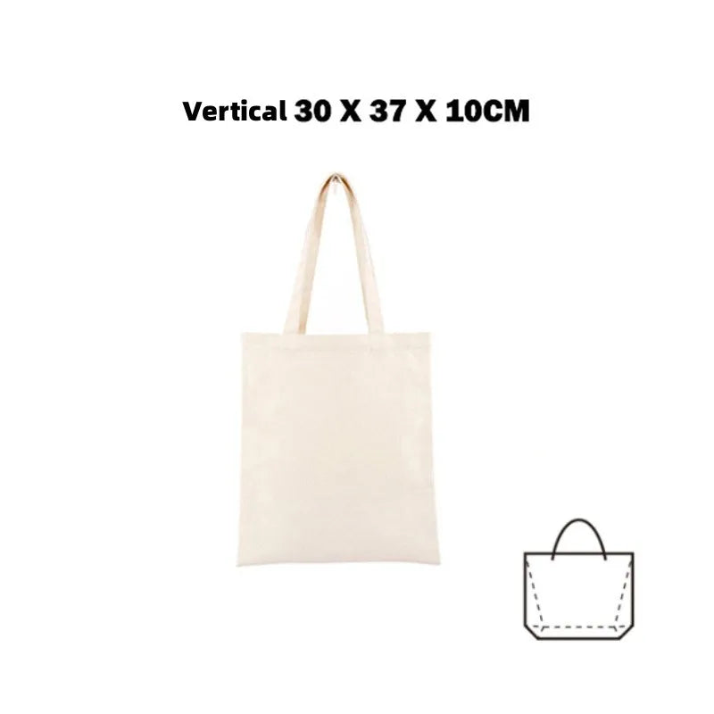 A plain beige canvas tote bag shown from the front.