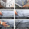Instructions for installing non-slip bed sheet fasteners on a mattress using grooves and strips.