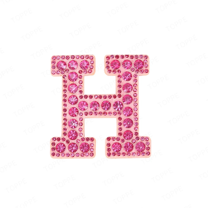 Pink rhinestone letter H patch for DIY craft project