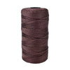 A spool of dark brown cotton silk thread used for knitting and crafting.