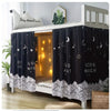 Blackout dustproof bed curtain for a bunk bed featuring a dark fabric with star and crescent moon patterns