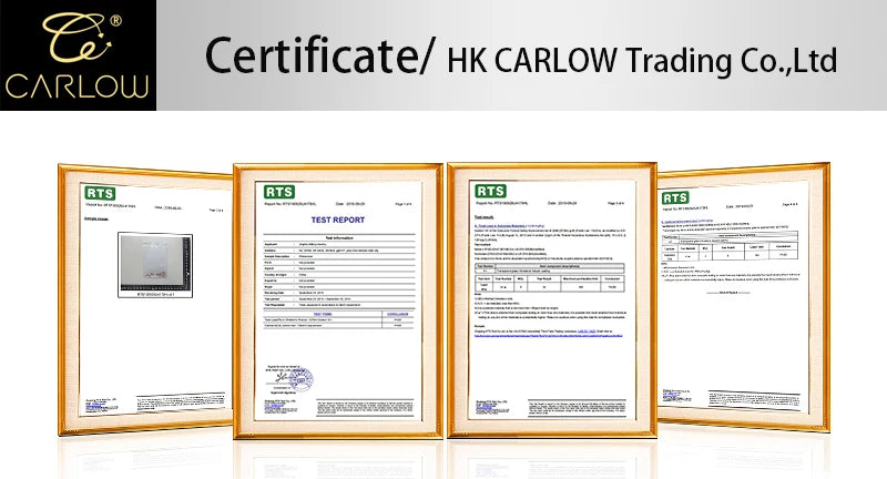 Three framed test reports for glass rhinestone chains used in DIY decoration