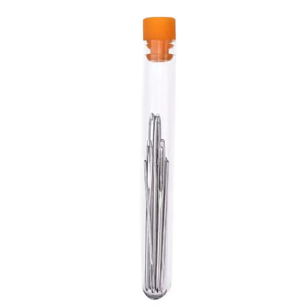 Stainless steel large eye hand sewing needle kit with orange cap