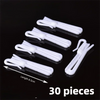 30 white adjustable curtain hanging hooks displayed on a black background.