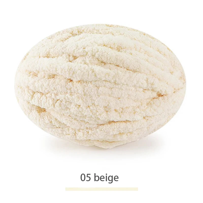 A ball of beige extra thick hand-knitted yarn for crafting and gifts.