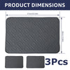 Three gray quilted headrest protector covers shown with dimensions.