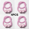 A set of four pink magnetic curtain tiebacks with square accents shown in various angles.