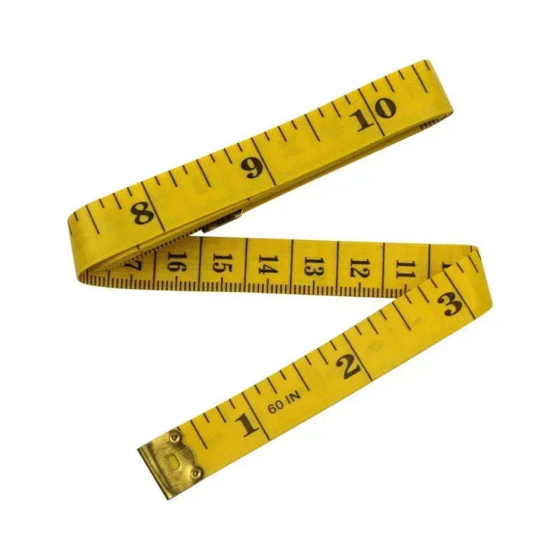 Yellow flexible fiberglass body measuring tape showing markings up to 10 inches.