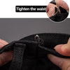 Close-up of a hand tightening an invisible metal lapel clip on black fabric to tighten the waist.