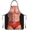 A muscular torso is shown wearing a black apron, highlighting abdominal muscles.