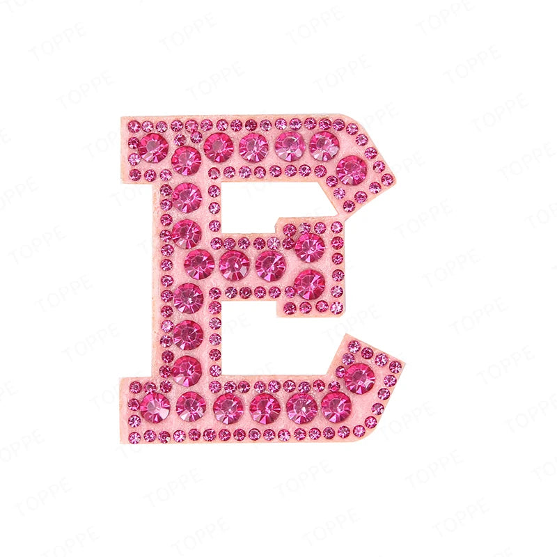 Pink rhinestone letter E patch for DIY craft project