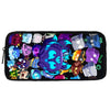 A black pouch featuring various colorful cartoon character designs and accessories.