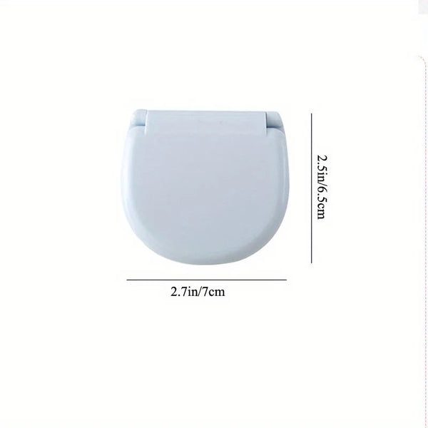 A white portable mini sewing kit for crafting and repairs, shown from the top view with dimensions.
