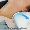 A woman is performing physical axial stretching to relax the cervical vertebrae using a memory foam neck roll pillow.