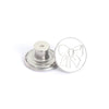 Silver replacement metal button with a decorative bow design.
