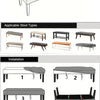 Diagrams showing applicable sizes, stool types, and installation steps for waterproof stretch dining bench covers.