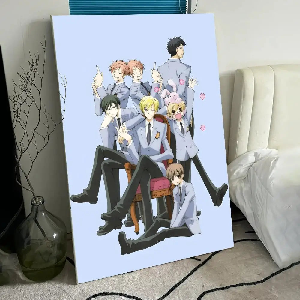 A poster featuring anime characters from Ouran High School Host Club in a modern art print style.