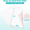 A stack of white sublimation paper sheets showing the 8.5 x 11 inch size and a view of the print side and back side.