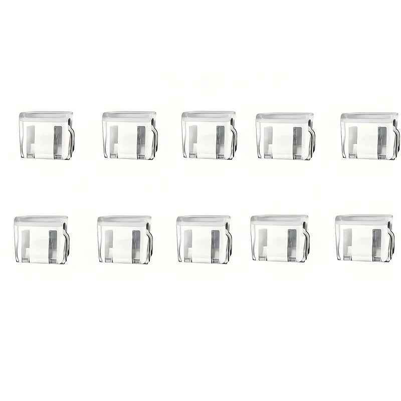 A set of five clear invisible edge clips for adjusting pants hems, shown in various sizes.