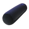 A dark blue inflatable body support pillow with a glowing blue light, shown from the side.