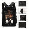Black backpack featuring a Michael Jackson design with multiple pockets and a breathable fabric.
