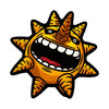 A cartoonish, angry sun motif designed for home decor.