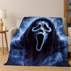 A dark blue horror character ghost design printed on a soft throw blanket.