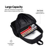 Black cartoon school backpack set with inner and exterior compartments for storing items like magazines books and a laptop